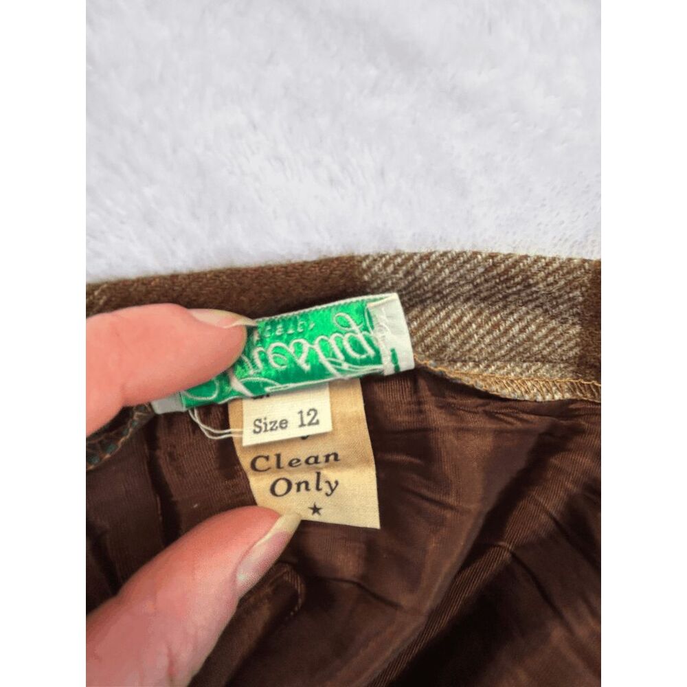 Vintage 1960s Brown/Gray Plaid Below Knee A Line Skirt, Size 12/ Waist 26, Retro - Picture 2 of 8